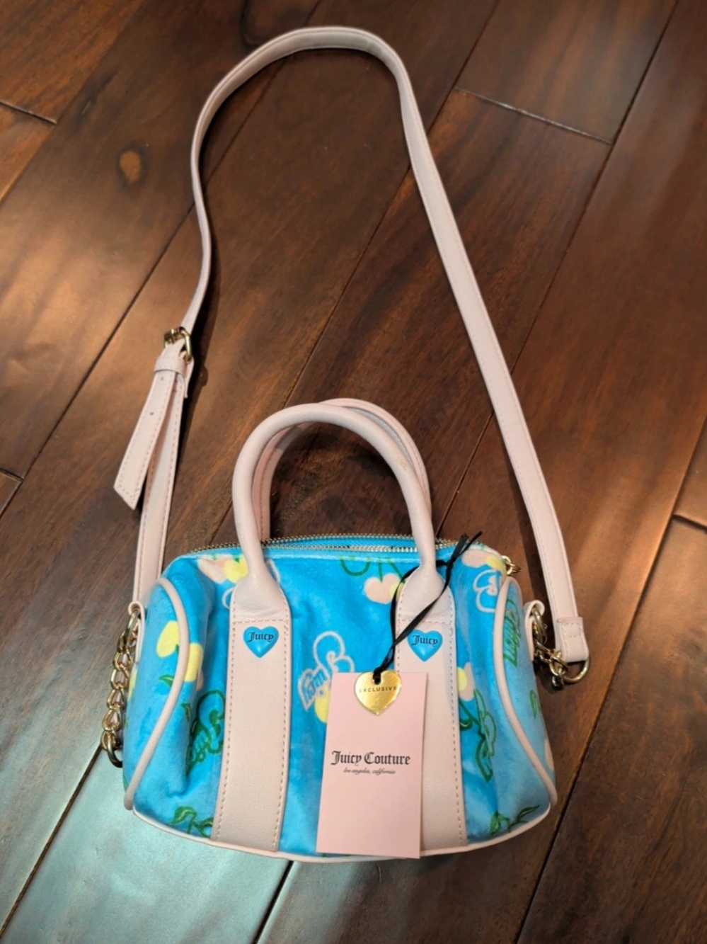Juicy Couture Retro Cherry Mini Barrel Crossbody Bag In Blue Gleam Multi-color